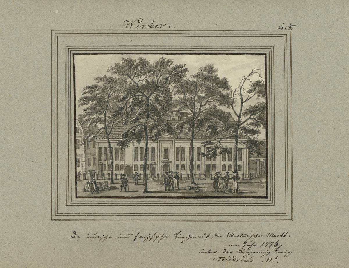 Werder. Die deutsche und französische Kirche auf dem Werderschen Markt. im Jahr 1776 unter der Regierung König Friedrich II.