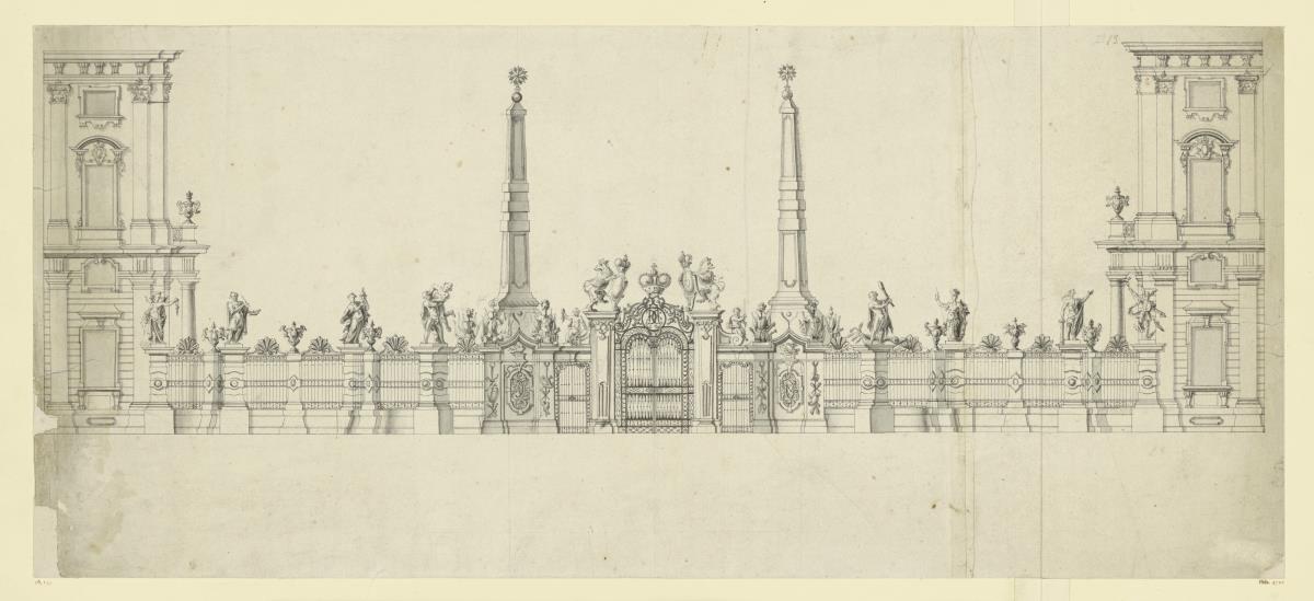 Würzburger Residenz, Entwurf Abschlussgitter des Ehrenhofes
