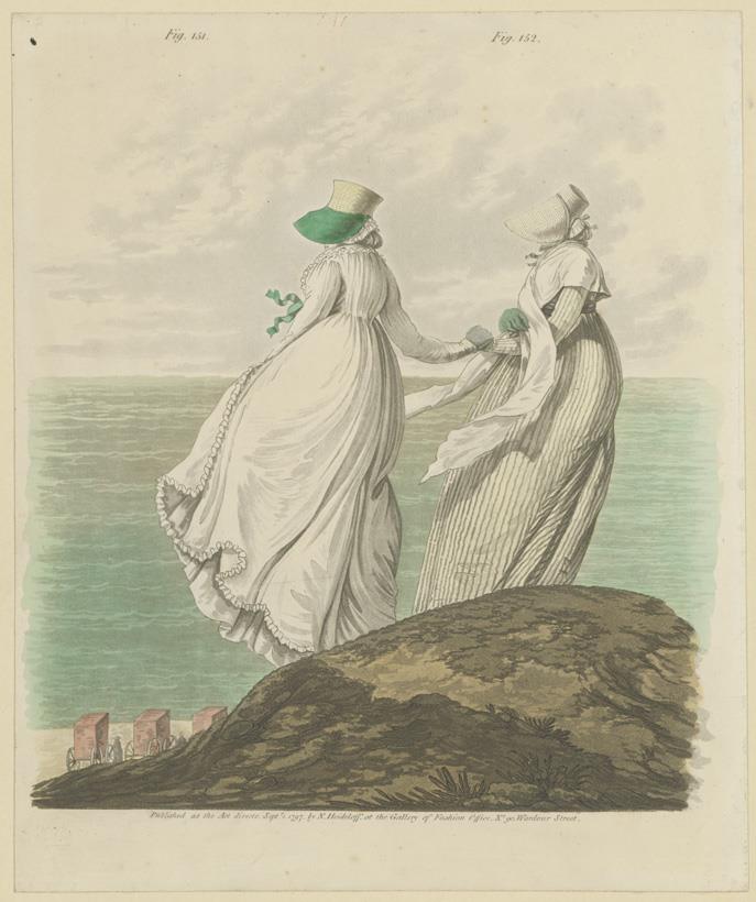 Gallery of Fashion, Fig. 151, 152: Bathing Place. Morning Dresses