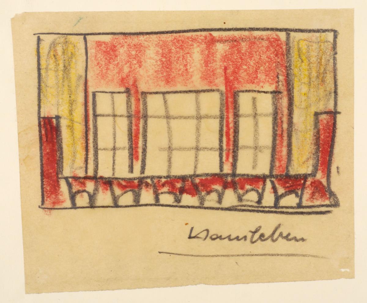 Berlin- Mitte, Umbau "Hausleben" -Versicherungsgebäude, Dorotheenstraße 3,1 Skizze zum Innenraum - Aufriss
