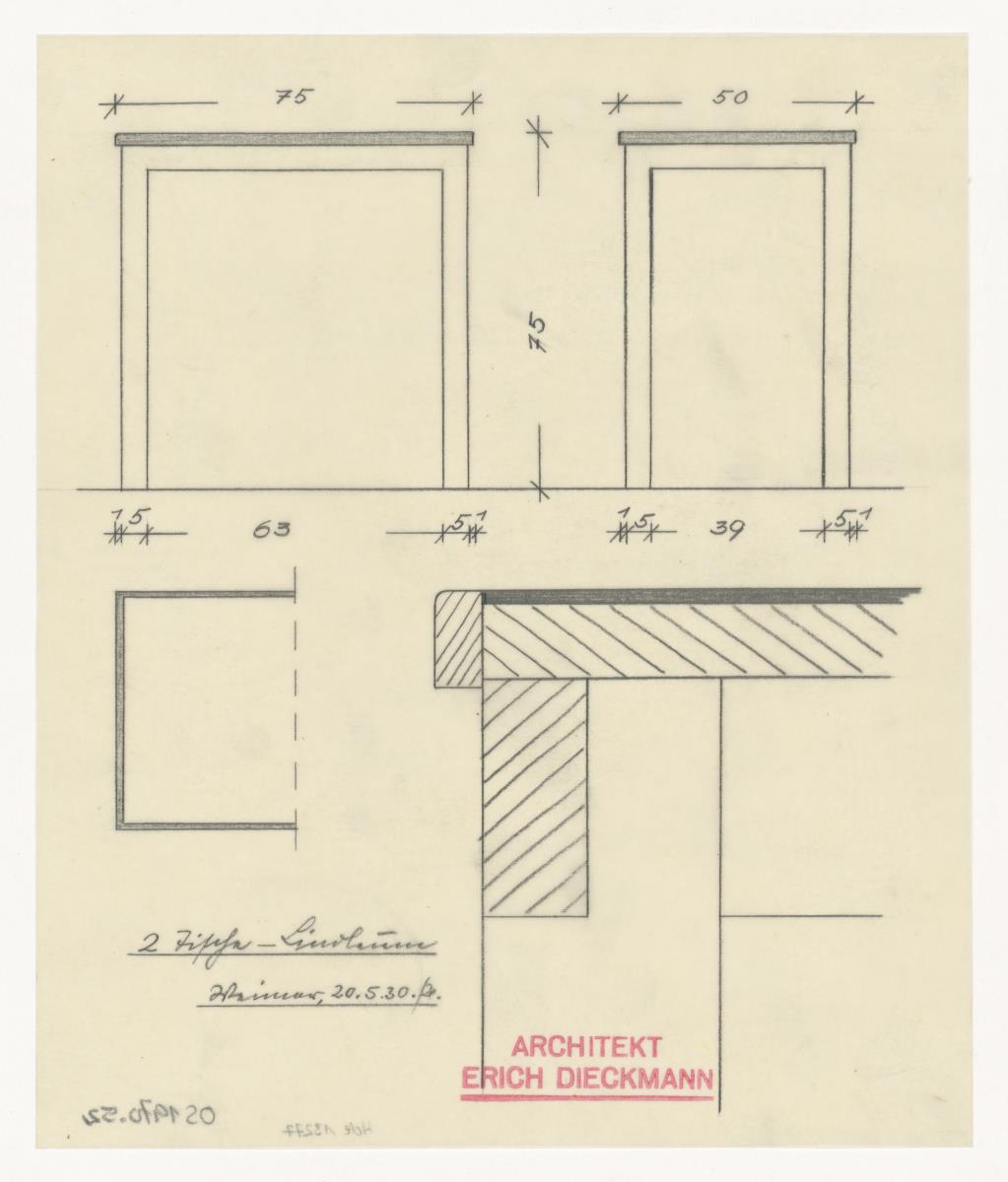 zwei Tische mit Linoleum (Möbelentwürfe, Tische)