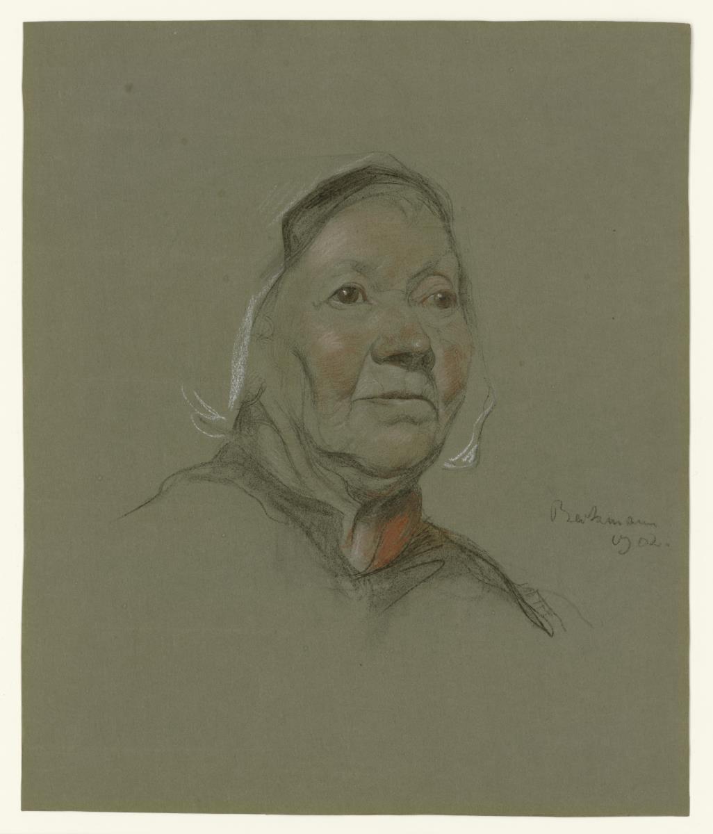 Kopf einer alten Frau mit Haube