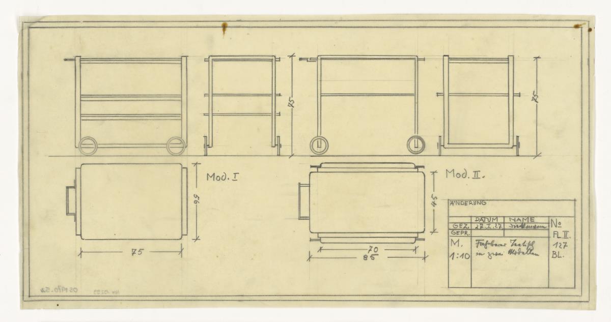 fahrbarer Teetisch, zwei Modelle (Möbelentwürfe, Tische)