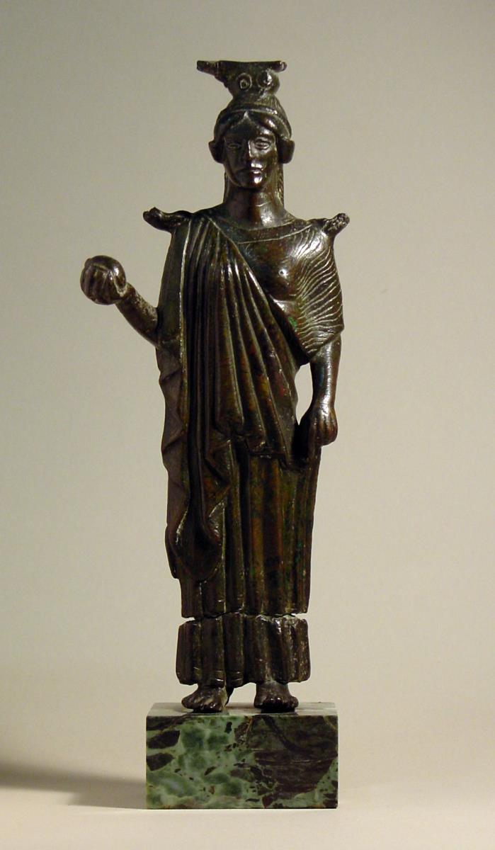Statuette einer Frau mit Kugel als Spiegelstütze