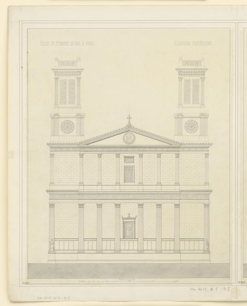 Entwurf für die Église de St. Vincent-de-Paul, Paris, Fassadenriss