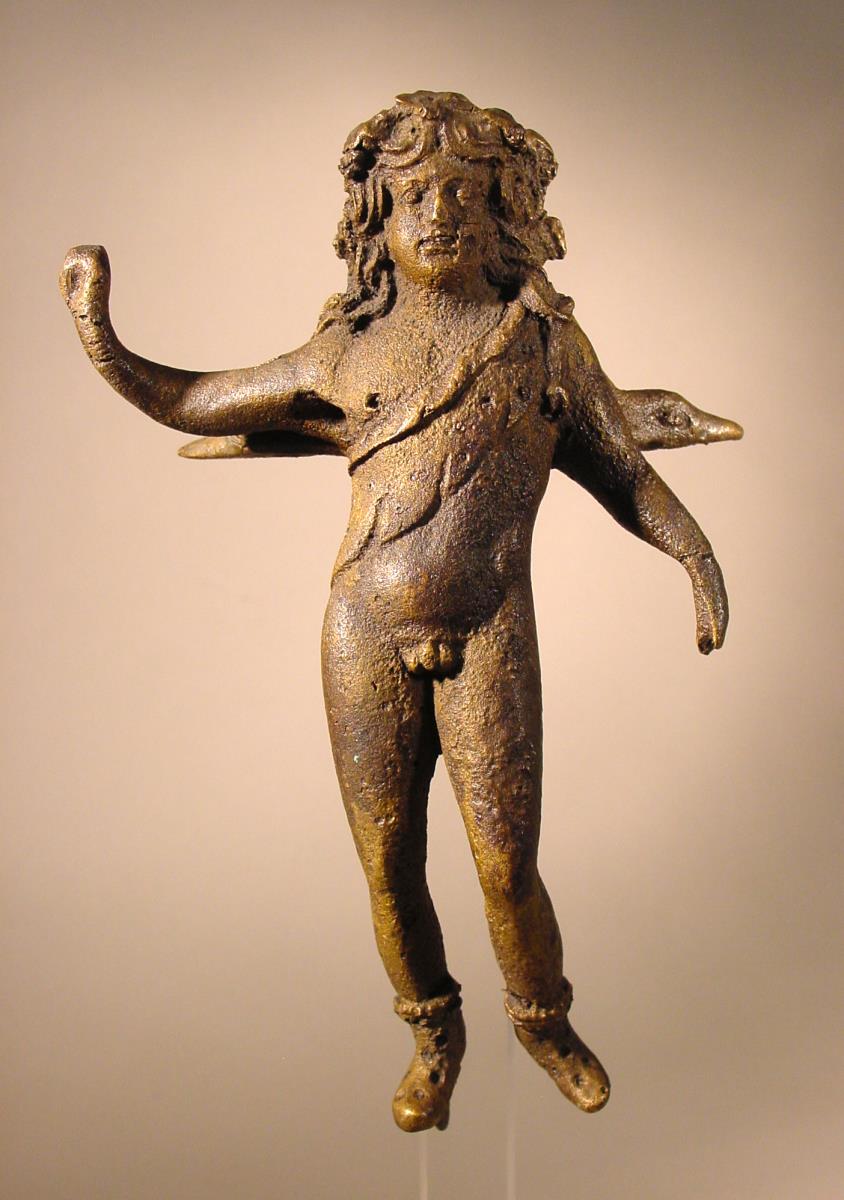 Figürlicher Gefäßhenkel mit Statuette des Bacchus oder Liber und Büste der Libera