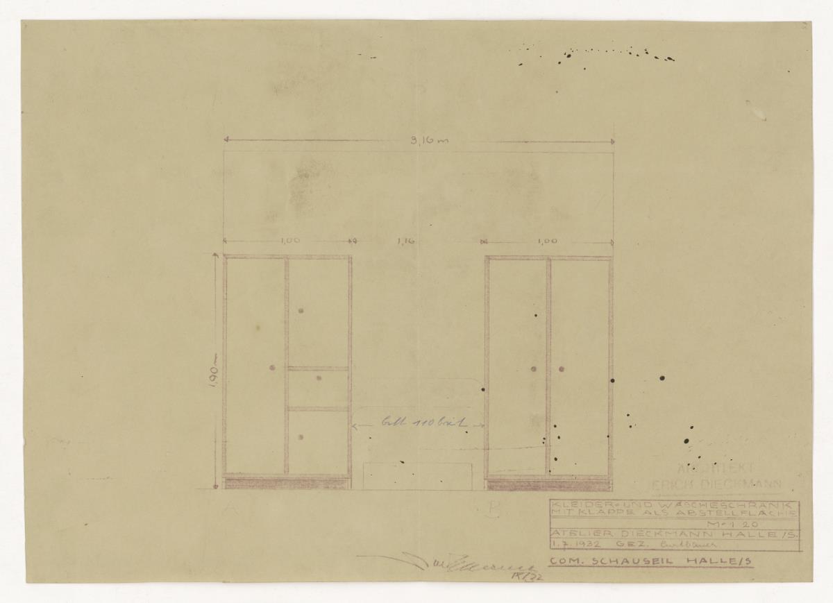 Kleider-u. Wäscheschrank, mit Klappe (Möbelentwürfe, Körpermöbel, Schränke)