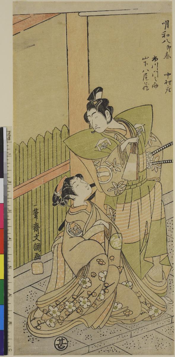 Die Schauspieler Ichikawa Monnosuke II und Yamashita Yaozō