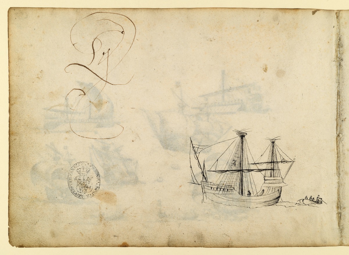 Ein Segelschiff, kalligraphische Skizze