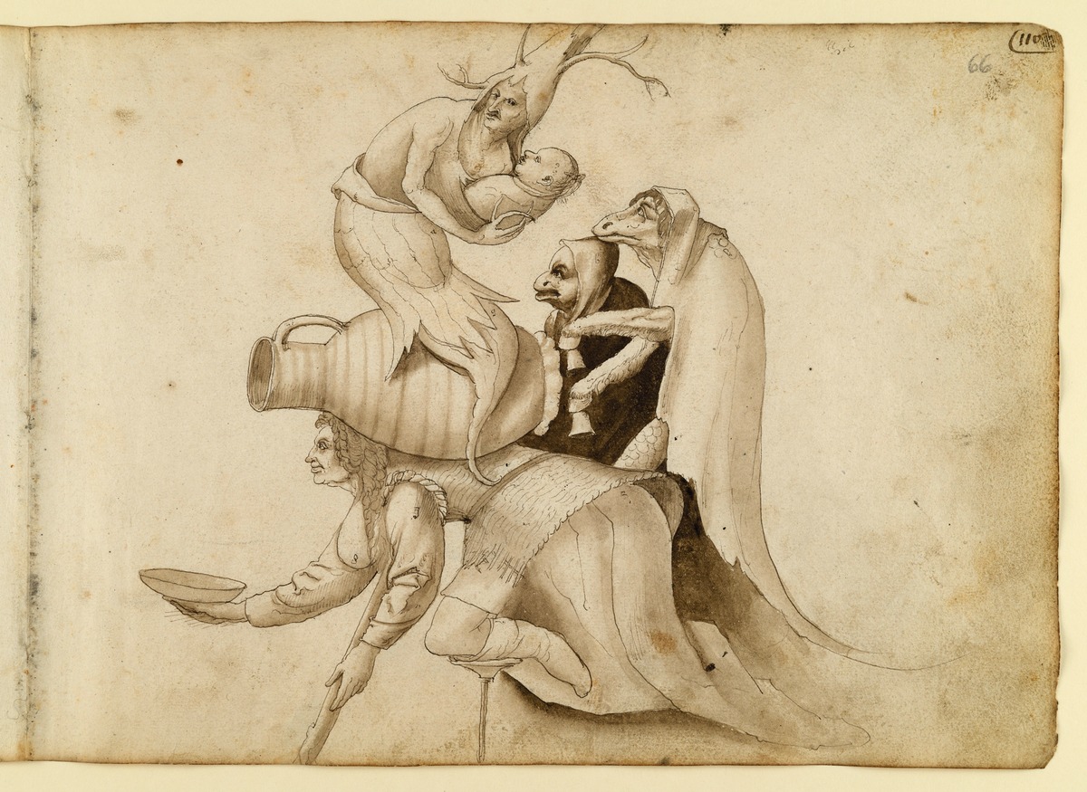 Fünf phantastische Figuren (Teilkopie nach der "Versuchung des hl. Antonius" von einem Bosch-Nachahmer, Kunsthistorisches Museum Wien)