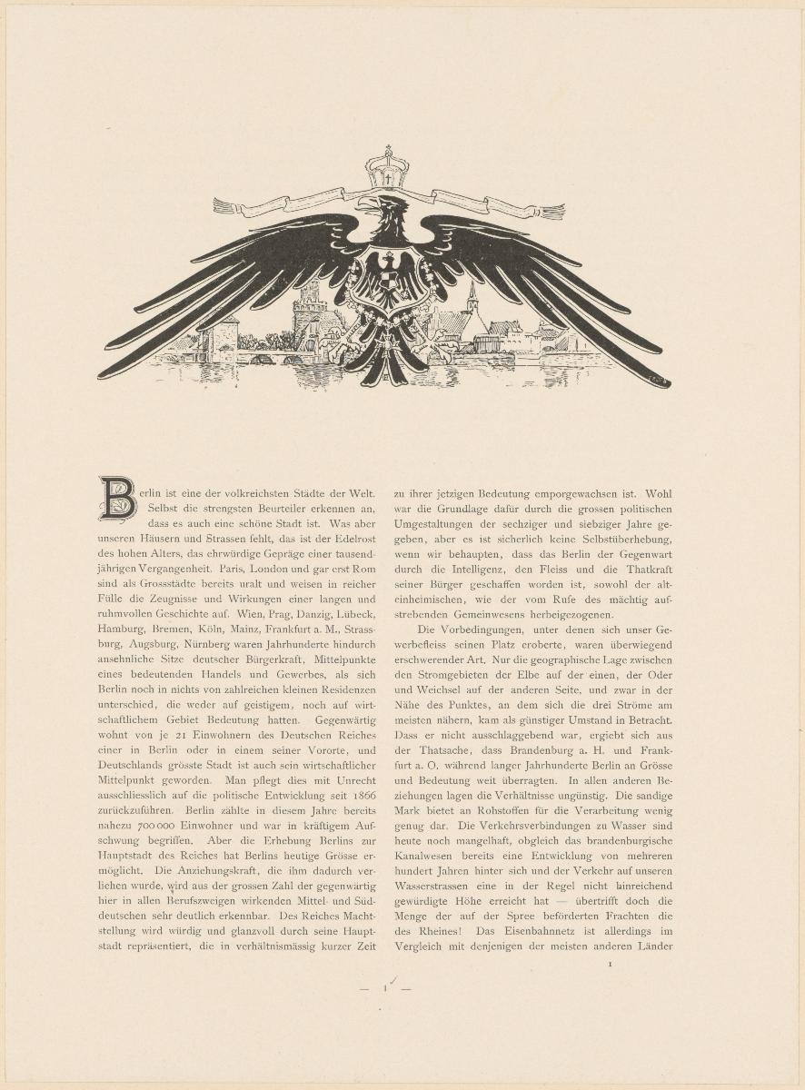 Kopfleiste Seite 1 (in Berlin und seine Arbeit, Amtlicher Bericht der Berliner Gewerbe-Ausstellung 1896)
