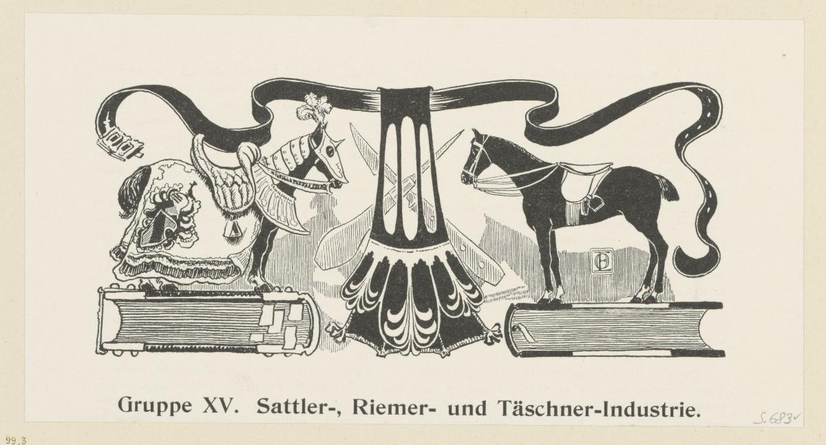 Gruppe XV. Sattler-, Riemer- und Täschner-Industrie (in Berlin und seine Arbeit, Amtlicher Bericht der Berliner Gewerbe-Ausstellung 1896, S. 683)