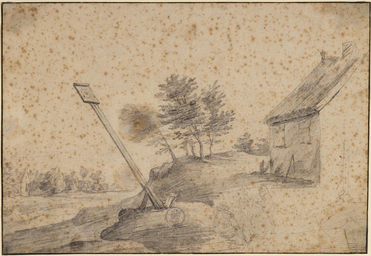Landschaft mit Wirtshaus auf einem Hügel