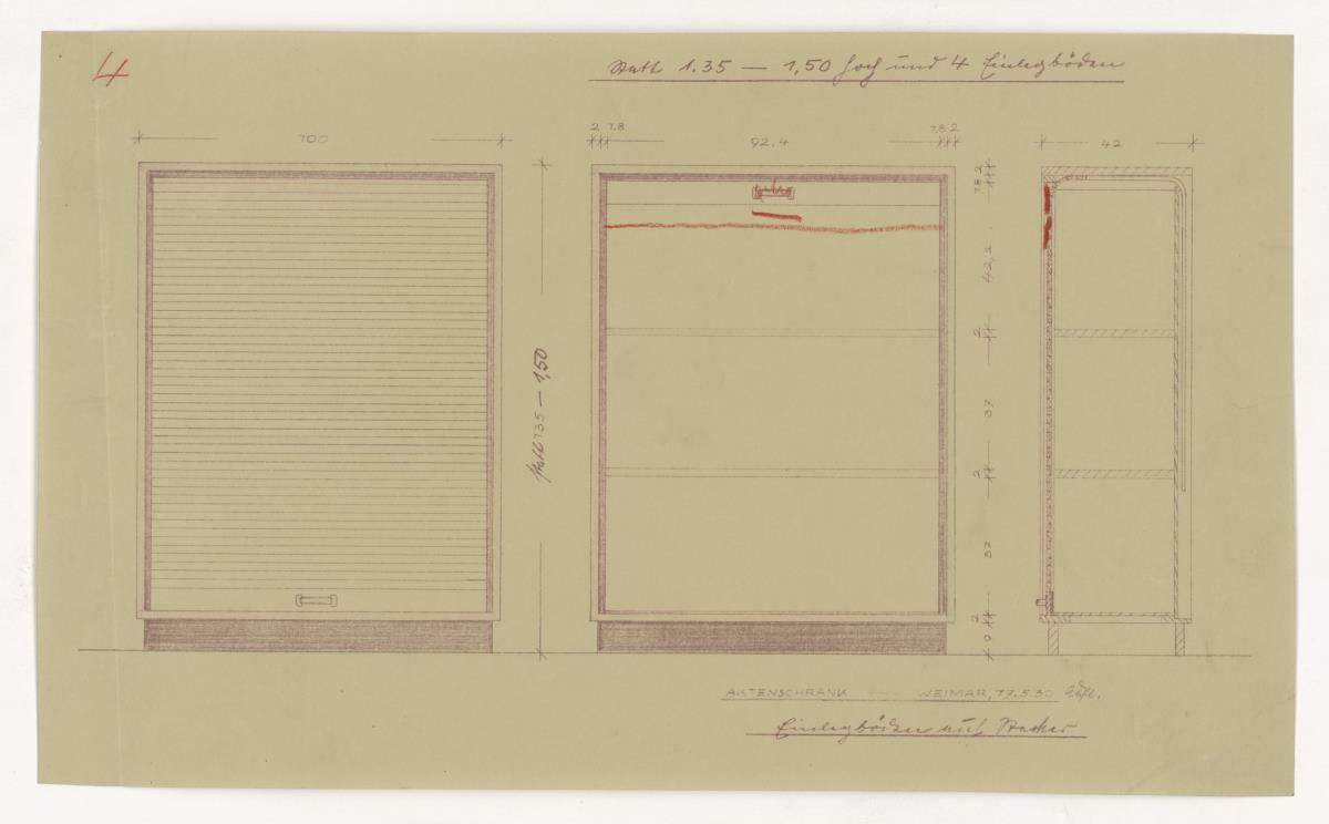 Aktenschrank, mit Einlegeböden, (Möbelentwürfe, Körpermöbel, Schränke)