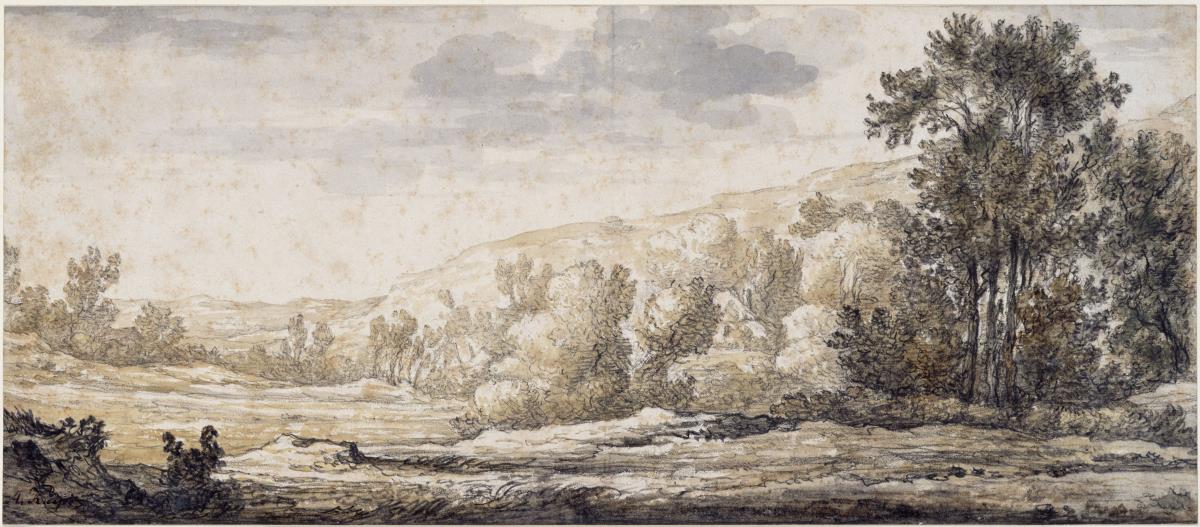 Landschaft mit Bäumen und Höhenzug