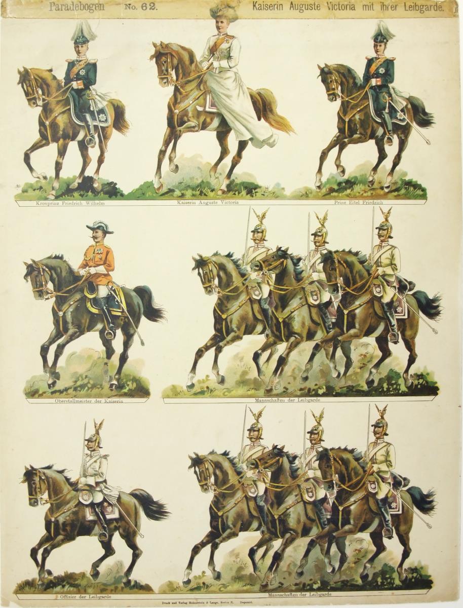 Paradebogen No. 62. Kaiserin Auguste Victoria mit ihrer Leibgarde.