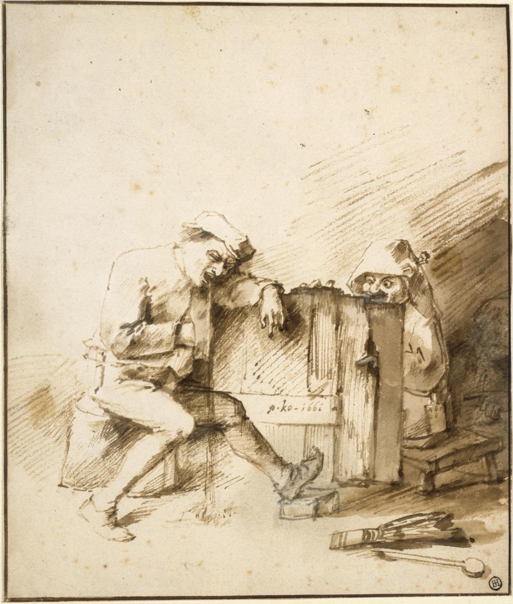 Spuckender Bauer und Kumpan