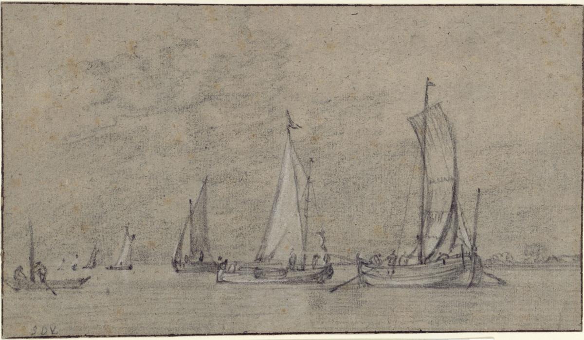 Seestück mit einer Reihe von Segelbooten