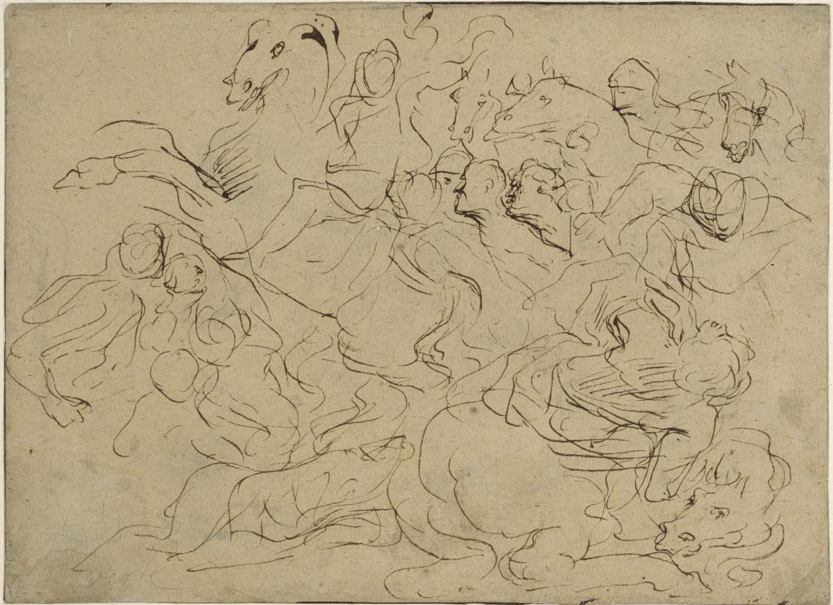Kompositionsstudie zu einer Schlachtenszene, Entwurf zur Tapisserie mit Alexander dem Großem, verwundet in der Schlacht von Issos