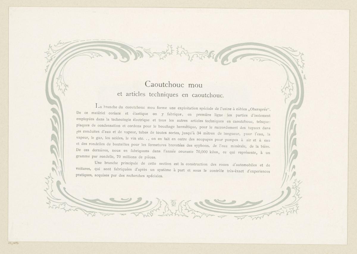 Caoutchouc mou et articles techniques en caoutchouch (Seite aus AEG Usine à Câbles, Paris 1900)