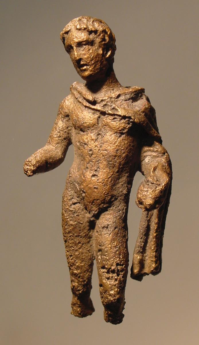 Römische Statuette des Hermes mit Schildkröte in der Linken; rechte Hand und beide Unterschenkel fehlen
