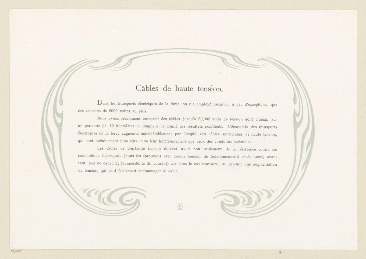 Câbles de haute tension (Seite aus AEG Usine à Câbles, Paris 1900)