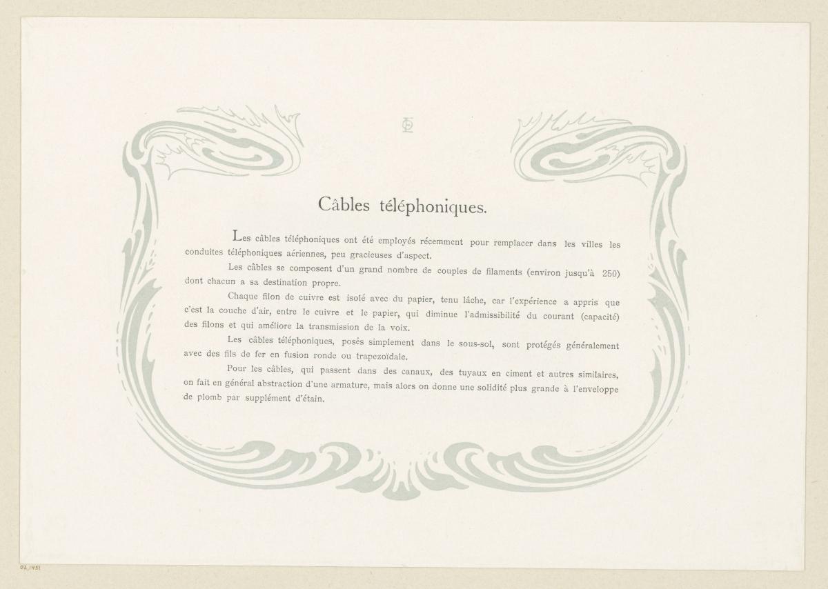 Câbles téléphoniques (Seite aus AEG Usine à Câbles, Paris 1900)