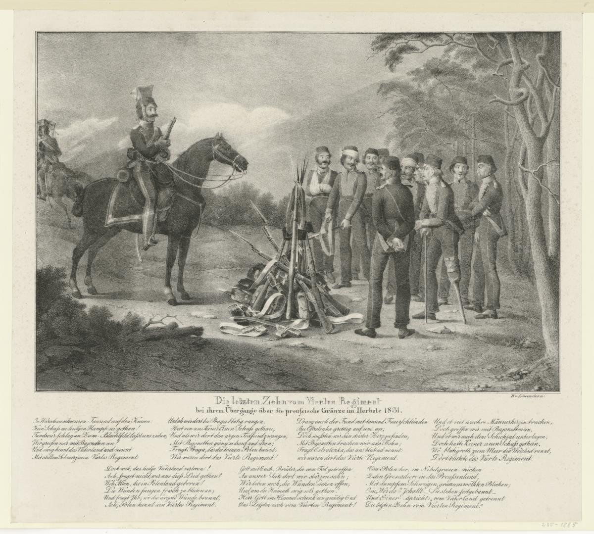 Die letzten Zehn vom vierten Regiment bei ihrem Übergange über die polnische Gränze im Herbste 1831