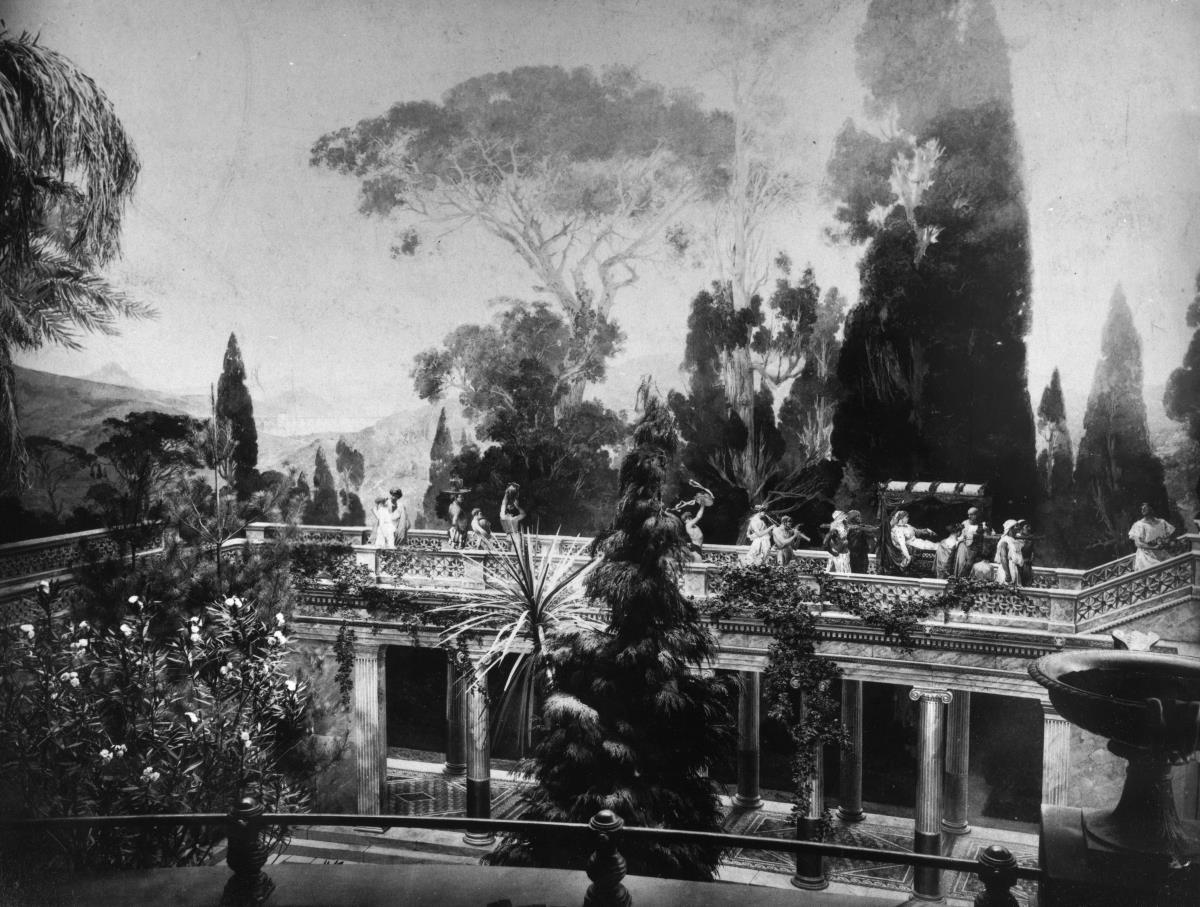 Historisches Foto: Detail aus dem Pergamonpanorama der Jubiläumsausstellung der Berliner Kunstakademie 1886 (Maler: Alexander Kips, Max Koch)