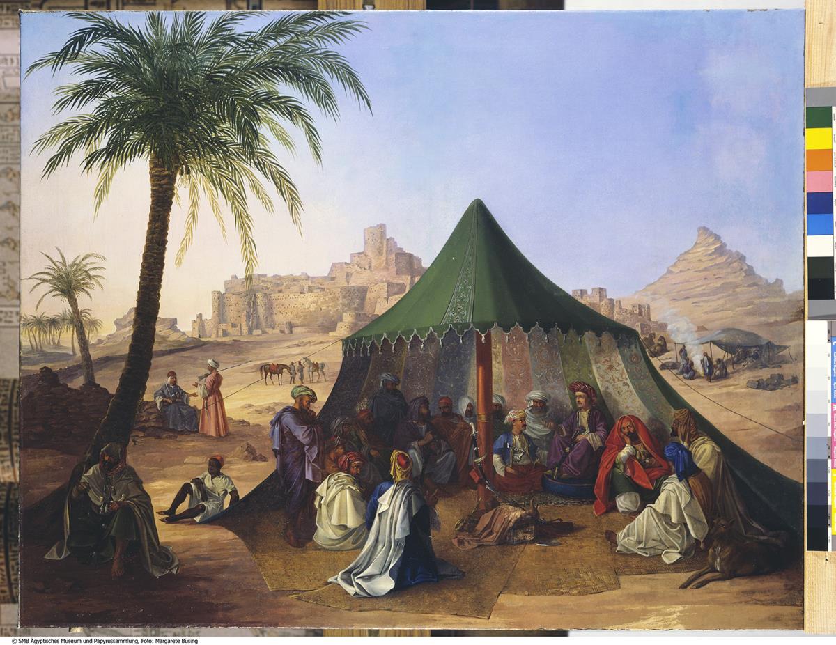Gemälde "Generalleutnant Minutoli in der Oase Siwah" mit Monogramm L. F. (Louis Faur)