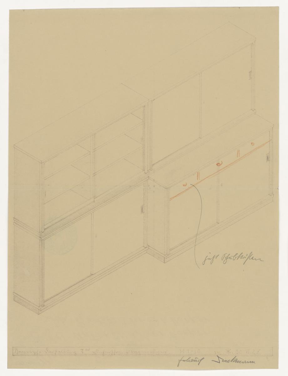 Buffet oder Bücherschrank, isometrische Darstellung (Möbelentwürfe, Körpermöbel, Schränke)