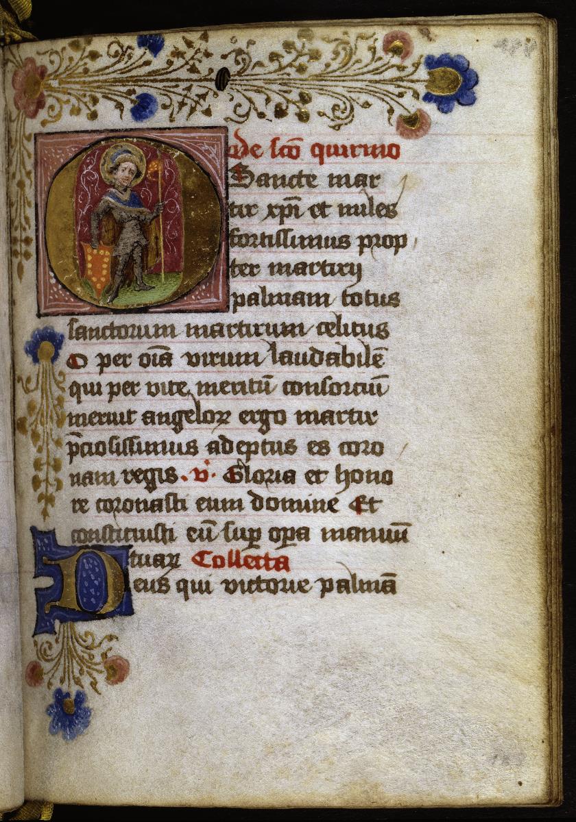 Gebetbuch, Initiale mit hl. Quirinus