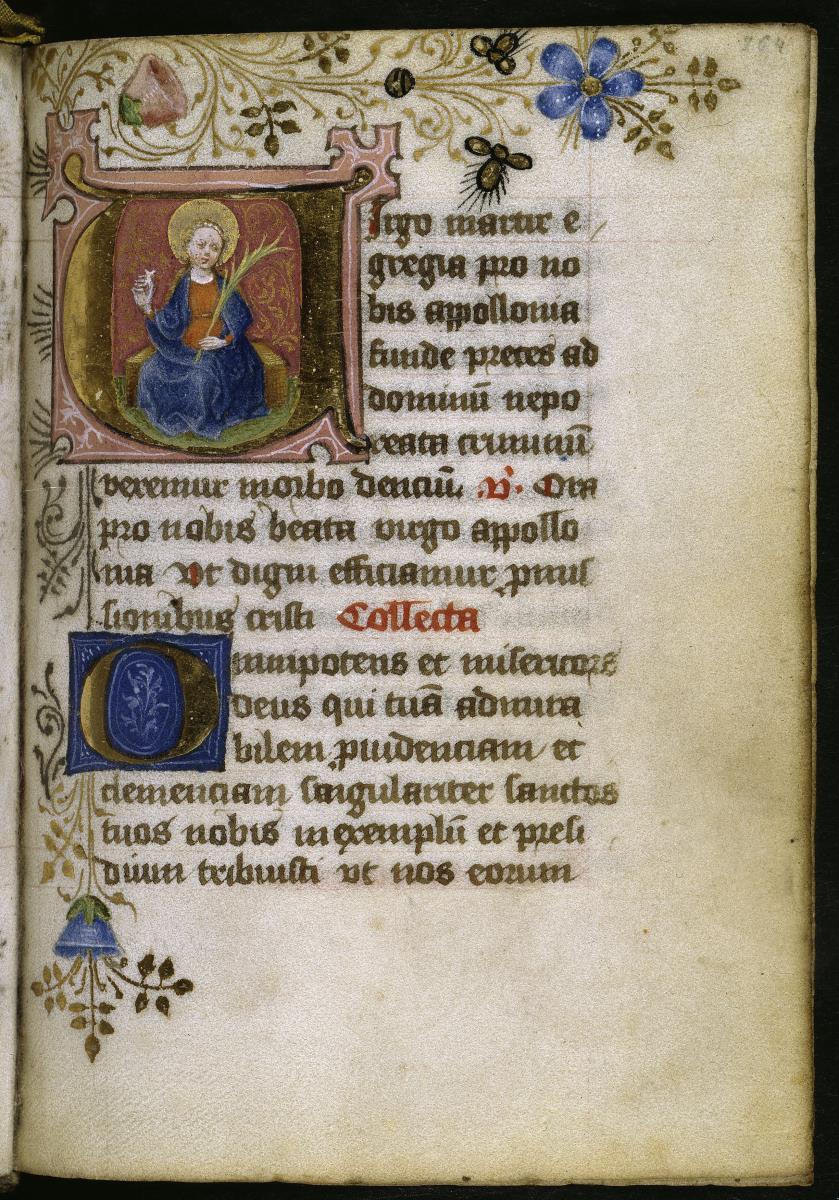 Gebetbuch, Initiale mit hl. Apollonia