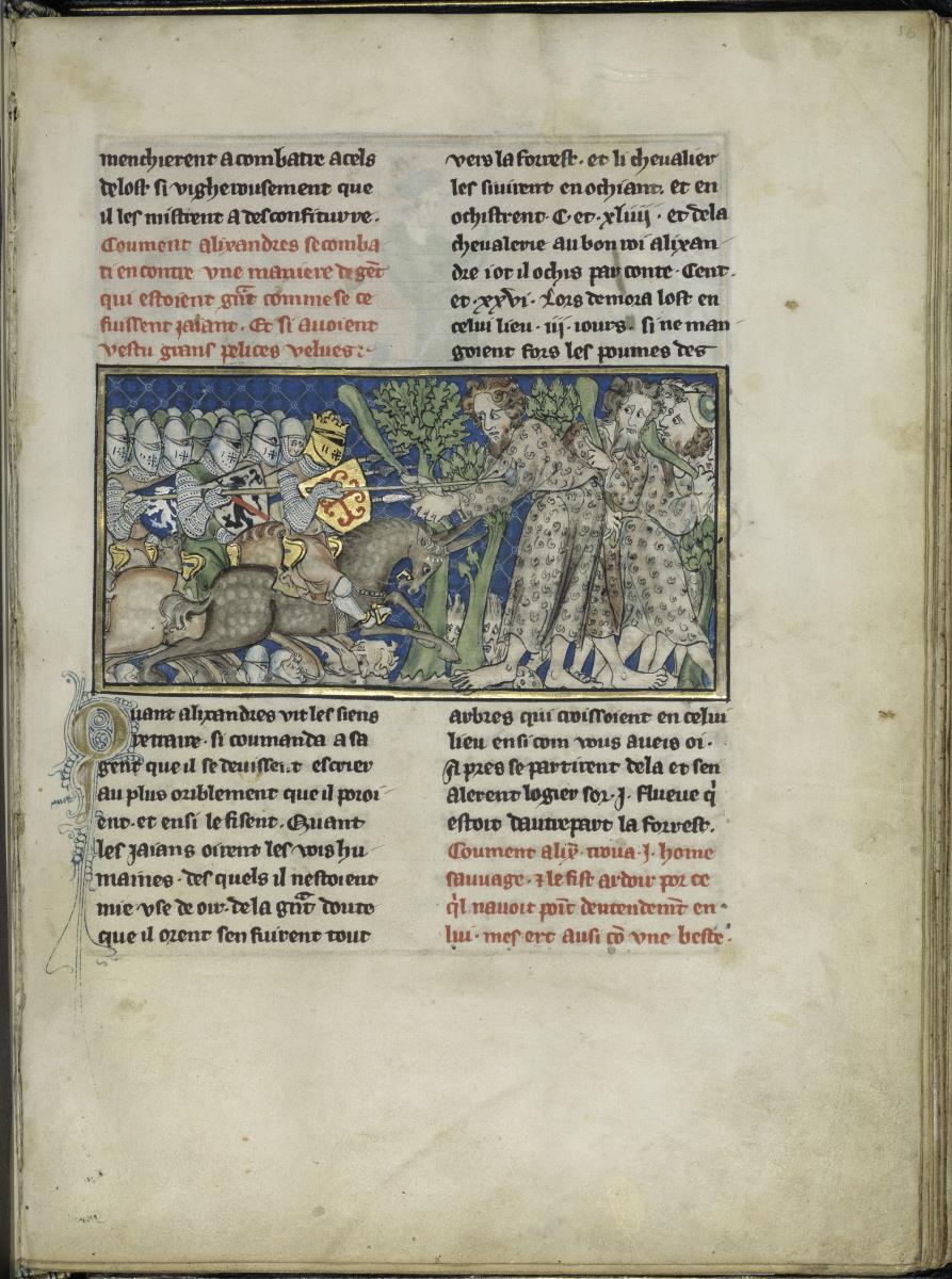 Alexander-Roman. Wie Alexander sich mit einer Art Menschen schlug, die riesengroß und mit großen haarigen Fellen bekleidet waren
