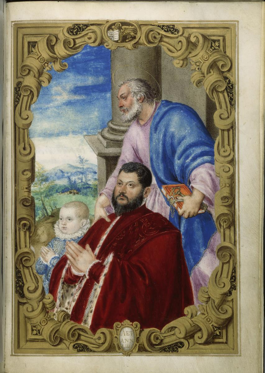 Ducale des Dogen Nicolo da Ponte. Einsetzung des Pietro Capello als Podestà von Crema. Pietro Capello mit dem Apostel