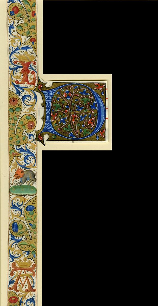 Zierleiste und Initiale D aus einem Antiphonar für Ludwig XII. und Anne de Bretagne, Frankreich