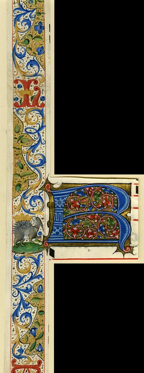 Zierleiste und Initiale R aus einem Antiphonar für Ludwig XII. und Anne de Bretagne, Frankreich