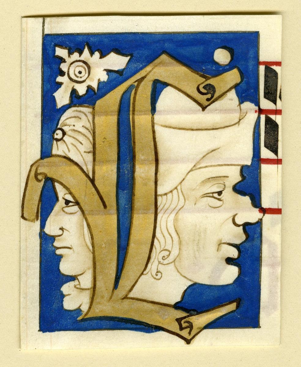 Initiale L mit Masken aus einem Antiphonar für Ludwig XII. und Anne de Bretagne, Frankreich