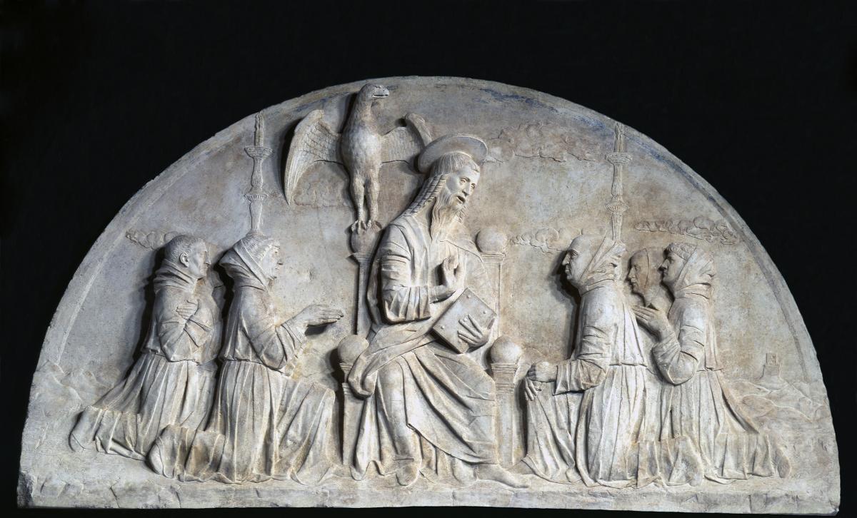 Johannes der Evangelist segnet Mitglieder seiner Bruderschaft