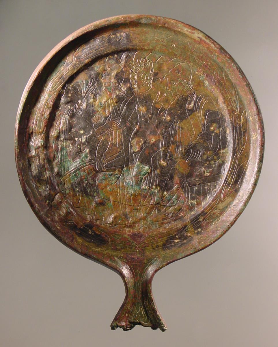 Etruskischer Spiegel mit Dioskuren, Minerva und Venus