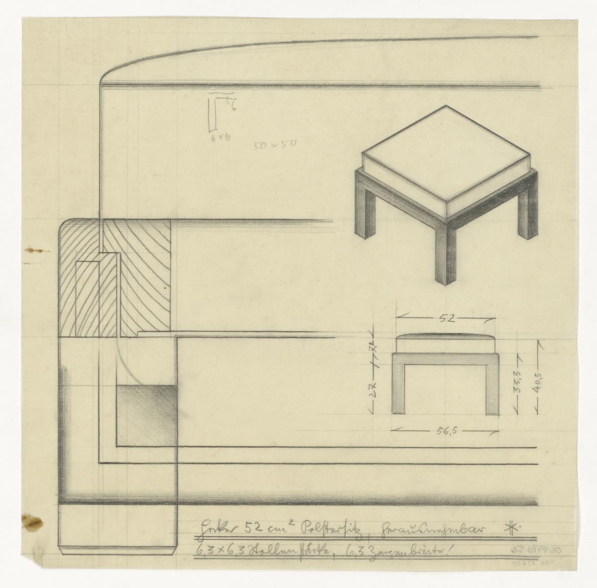 Hocker mit Polstersitz, herausnehmbar (Möbelentwürfe, Sitzmöbel)
