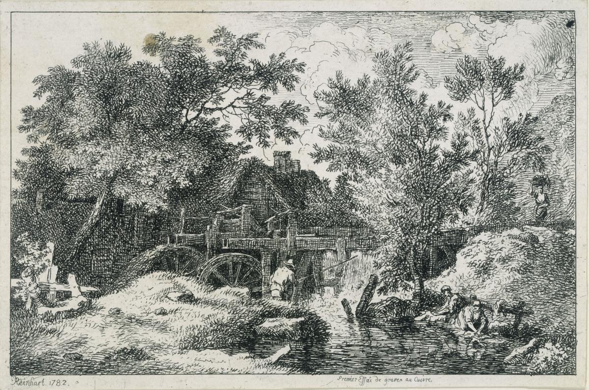 Landschaft mit Wassermühle (premier essai de graver au cuivre)