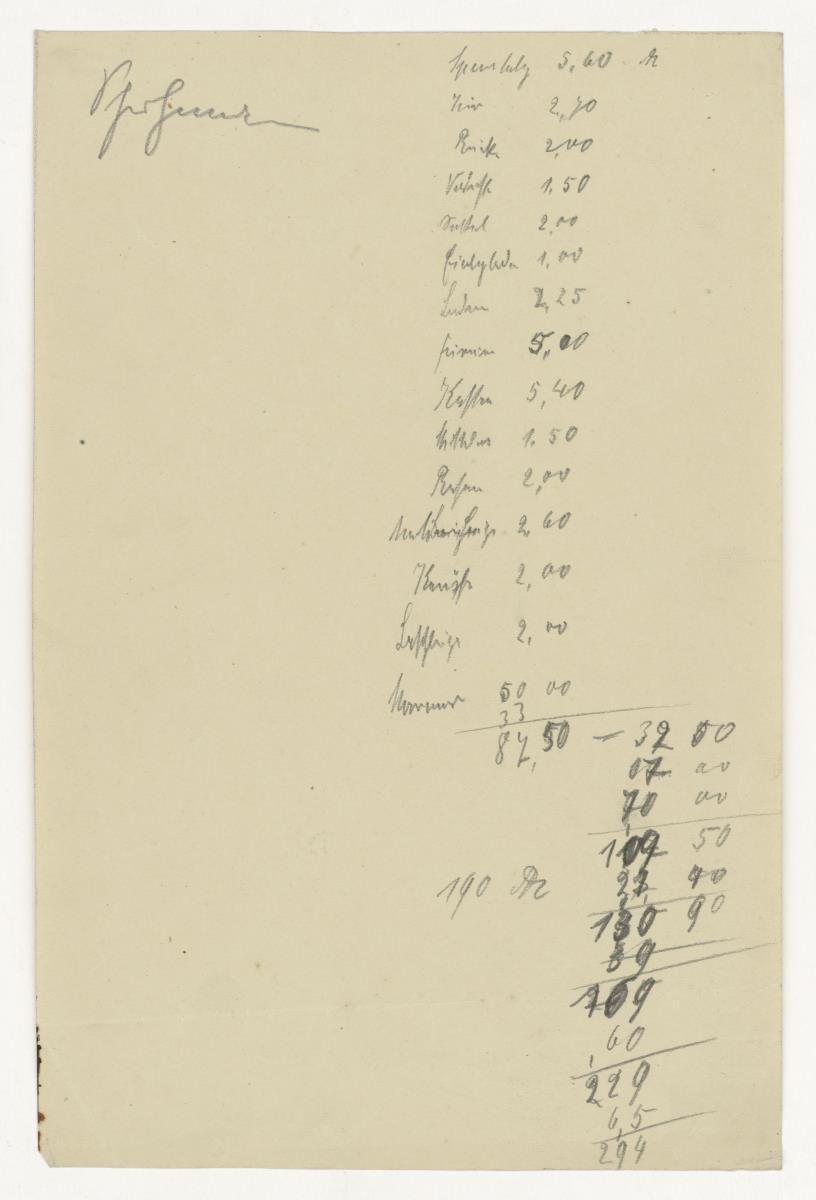Materialliste (Möbelentwürfe, Diverses)