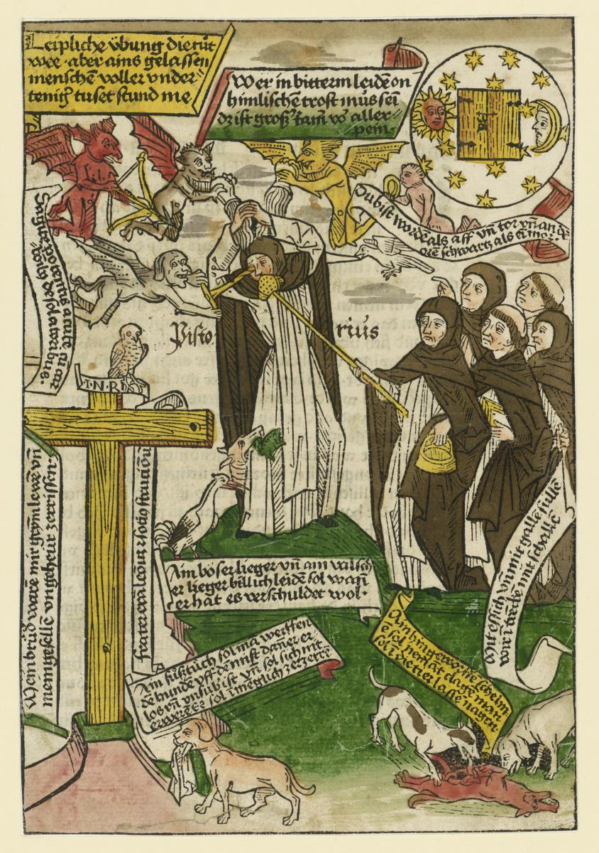 "Das nachgend bilde so erba(e)rmlich zeyget den strenngen undergang ettlicher außerwo(e)lten gotes freunde...", aus Suso, Henricus: Buch der Seusse, Blatt LXXVr