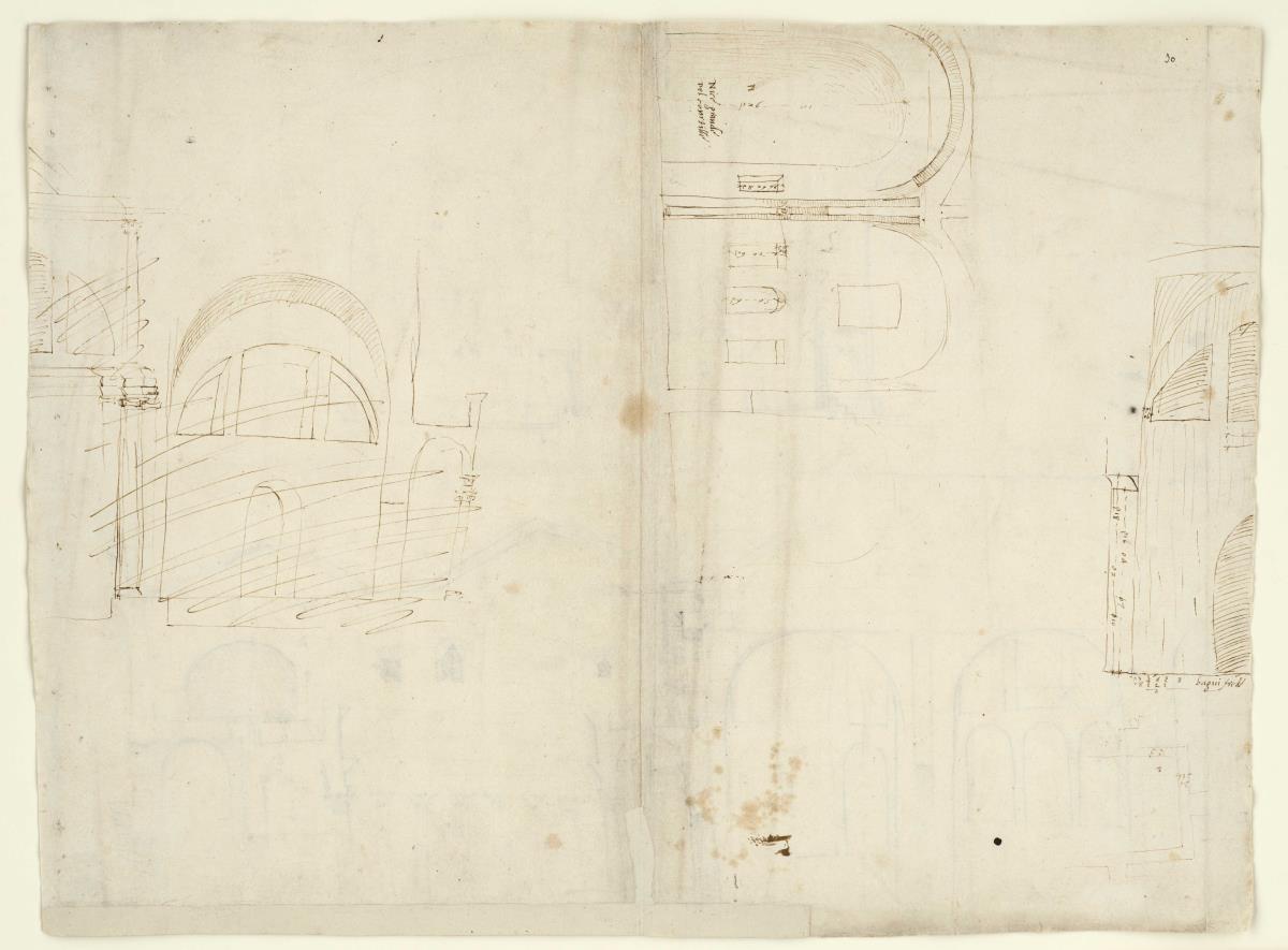 Diocletians Thermen, drei architektonische Skizzen von Innraumdetails