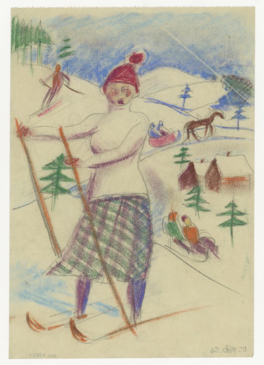 Wintersport-Ansicht, Skifahrerin (Figürliche u. a. Darstellungen)