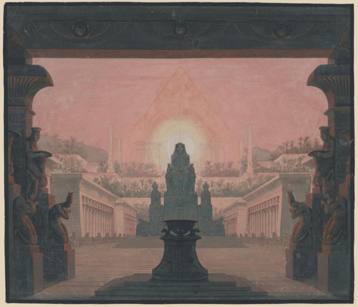 Die Zauberflöte. Oper von Wolfgang Amadeus Mozart. Entwurf zur 12. Dekoration. Der Sonnentempel des Sarastro