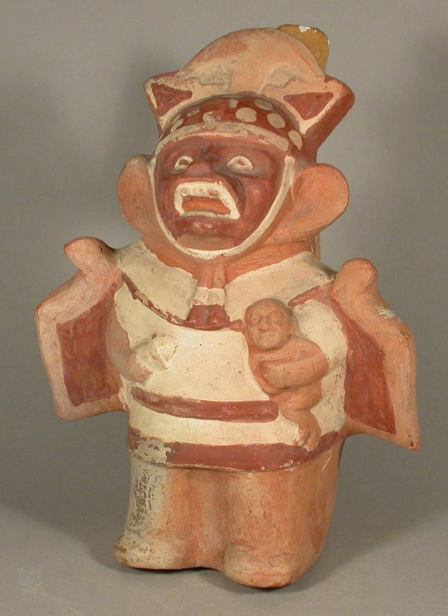 Stehende anthropo-zoomorphe Figur mit Kind