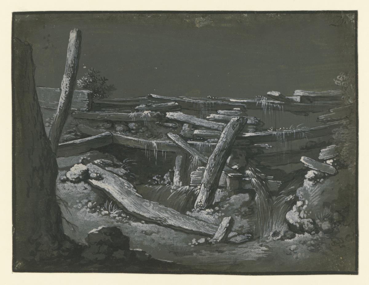 Ruine einer hölzernen Wasserleitung