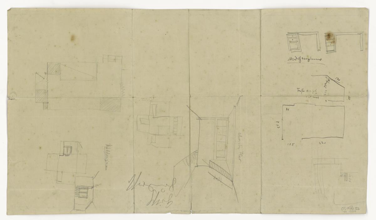 Lehrerwohnungen, Obergeschoss, Grundriss, Auftrag Götsch, Musikheim (Möbelentwürfe, Wohnräume)